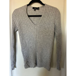 Women's Theory Gray Ribbed V-Neck Cashmere Sweater S